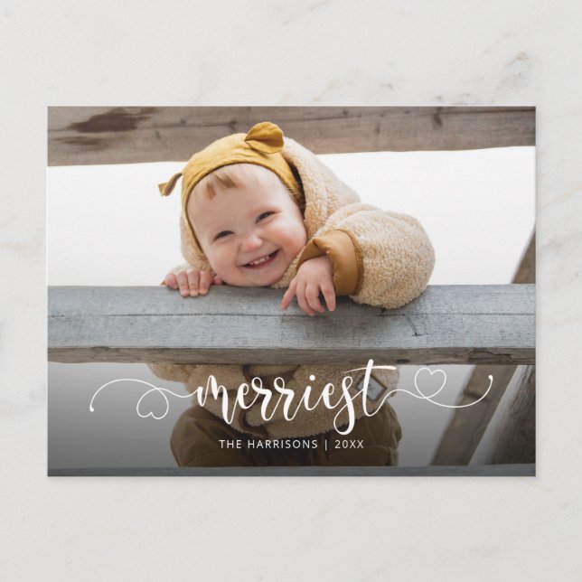 Cartes Pour Fêtes Annuelles Cute Merriest Moderne Calligraphie Photo (Devant)