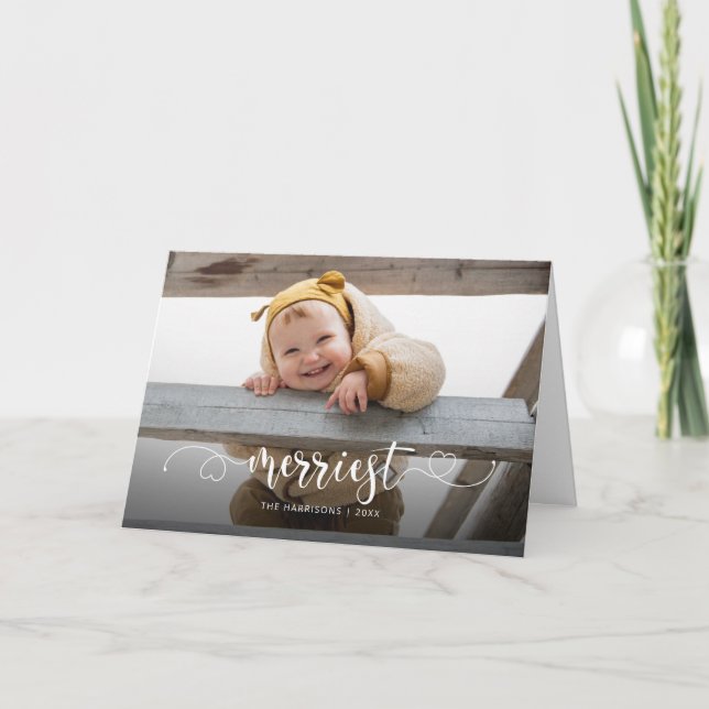 Cartes Pour Fêtes Annuelles Cute Merriest Moderne Calligraphie Photo (Devant)
