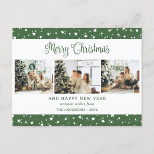 Cartes Pour Fêtes Annuelles Cute Modern Green 3 Photo Collage Étoiles