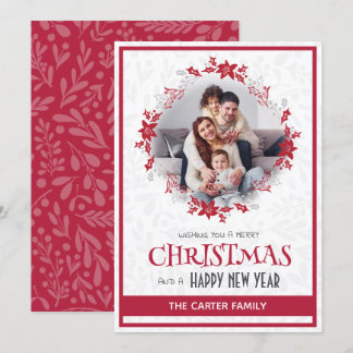 Cartes Pour Fêtes Annuelles Cute Moderne Poinsettia Rouge Feu de Noël Photo