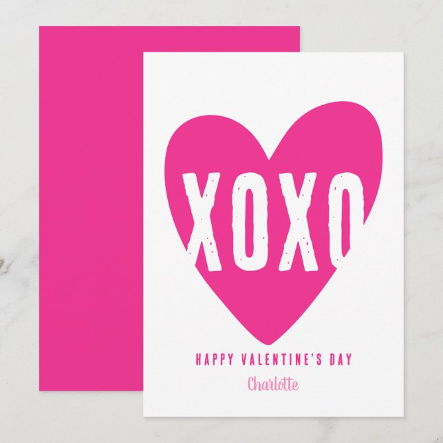 Cartes Pour Fêtes Annuelles Cute Moderne XOXO Coeur personnalisé Valentin (Devant / Derrière)