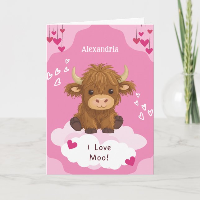 Cartes Pour Fêtes Annuelles Cute Moo Highland Vache Valentine (Devant)