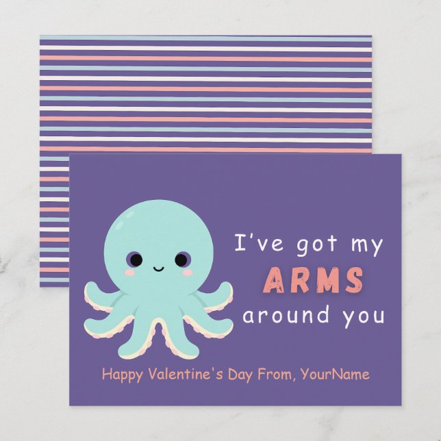 Cartes Pour Fêtes Annuelles Cute Octopus Valentine Pun Card (Devant / Derrière)