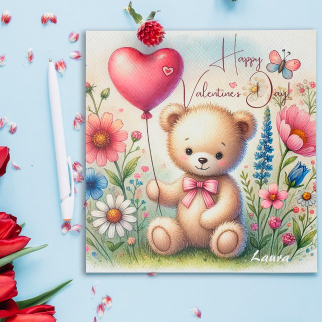 Cartes Pour Fêtes Annuelles Cute ours Valentine Teddy en Fleur sauvage (Créateur téléchargé)