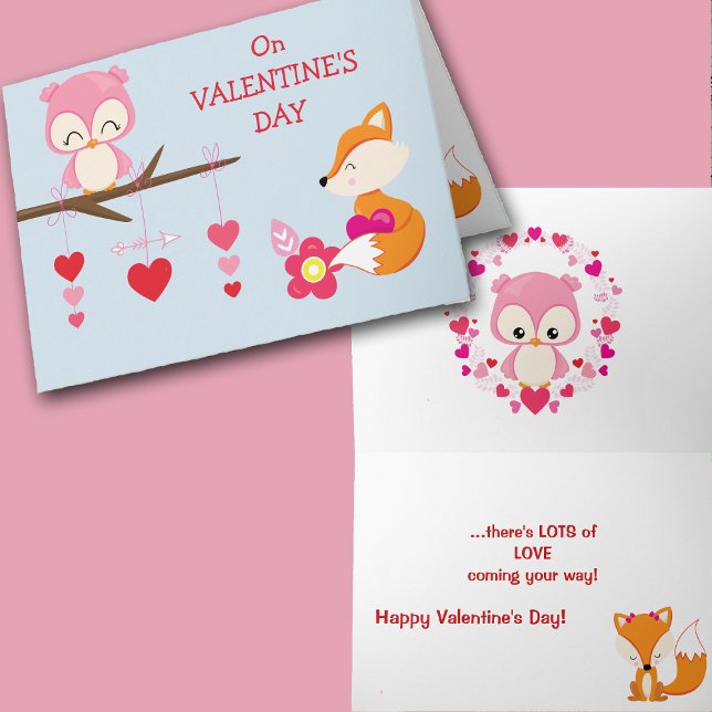 Cartes Pour Fêtes Annuelles Cute Owl et Fox Valentine (Créateur téléchargé)