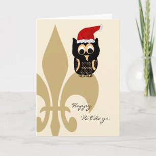Cartes Pour Fêtes Annuelles Cute Owl Père Noël Fleur de Lis Noël