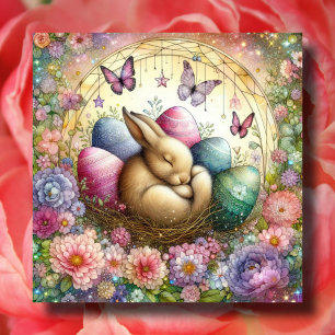 Cartes Pour Fêtes Annuelles Cute Pastel Aquarelle Sleepy Bunny Oeufs de Pâques