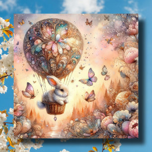 Cartes Pour Fêtes Annuelles Cute Pastel Easter Bunny Egg Hot Air Balloon