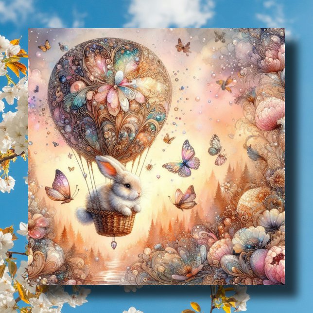 Cartes Pour Fêtes Annuelles Cute Pastel Easter Bunny Egg Hot Air Balloon (Créateur téléchargé)