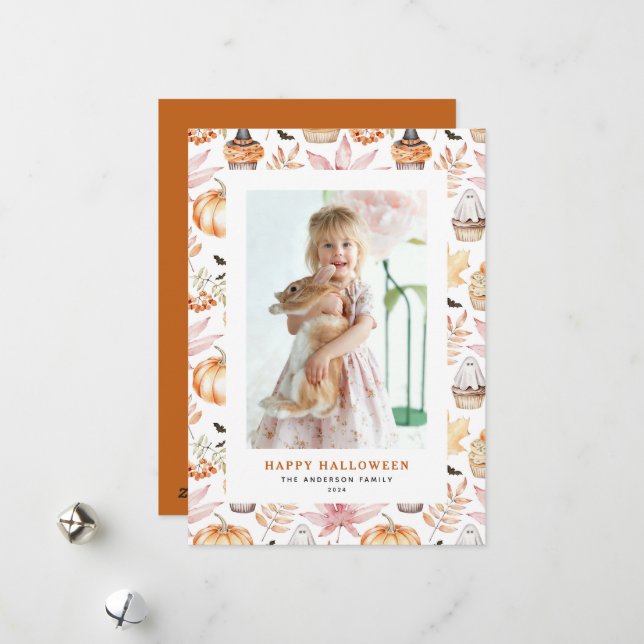 Cartes Pour Fêtes Annuelles Cute Pastel Éffrayant Cupcakes Happy Halloween Pho (Devant/Arrière en situation)