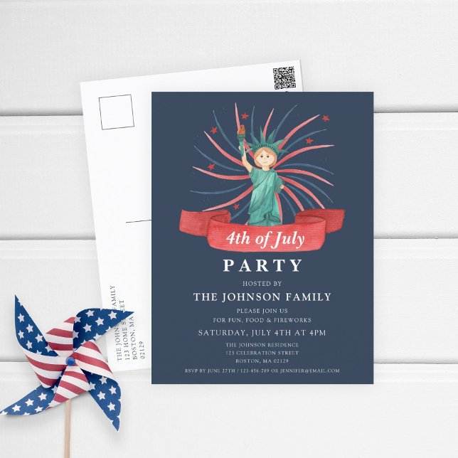 Cartes Pour Fêtes Annuelles Cute Patriotique Rouge Blanc Et Bleu 4 juillet (Cute Patriotic Statue Of Liberty 4th Of July Blue Holiday Postcard)