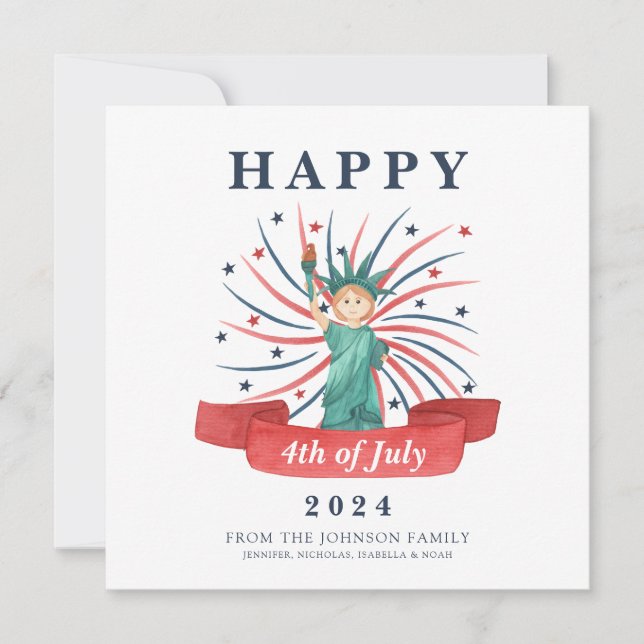 Cartes Pour Fêtes Annuelles Cute Patriotique Rouge Blanc Et Bleu 4 juillet (Devant)