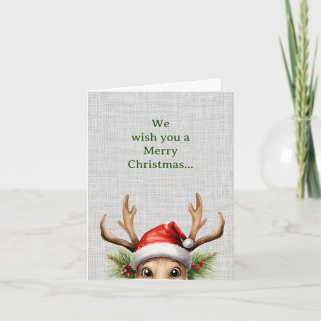 Cartes Pour Fêtes Annuelles Cute Peeking Funny Reindeer Noël (Devant)