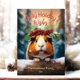 Cartes Pour Fêtes Annuelles Cute Peeking Guinée Cochon neige hiver Bois
