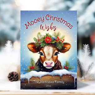Cartes Pour Fêtes Annuelles Cute Peeking Jersey Cow Moey Noël Snowy