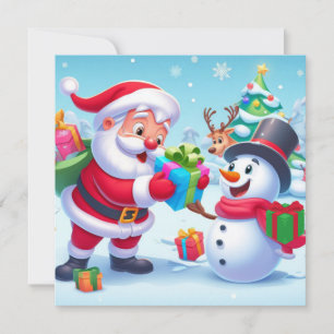 Cartes Pour Fêtes Annuelles Cute Père Noël et Snowman