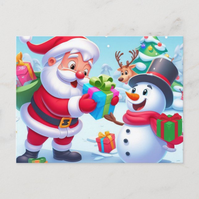 Cartes Pour Fêtes Annuelles Cute Père Noël et Snowman (Devant)