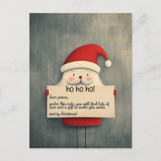 Cartes Pour Fêtes Annuelles Cute Père Noël tenant une bannière personnalisable (Devant)