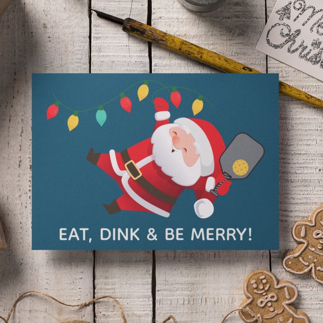 Cartes Pour Fêtes Annuelles Cute Pickleball Père Noël Blue Christmas Photo (Créateur téléchargé)