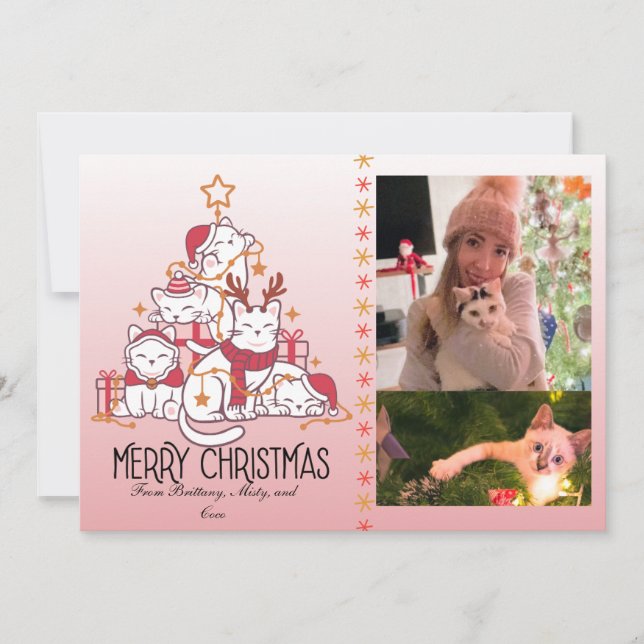 Cartes Pour Fêtes Annuelles Cute Pink Christmas Kitties (Devant)