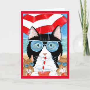 Cartes Pour Fêtes Annuelles Cute plage de chat tuxedo vacances