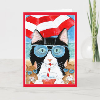 Cartes Pour Fêtes Annuelles Cute plage de chat tuxedo vacances