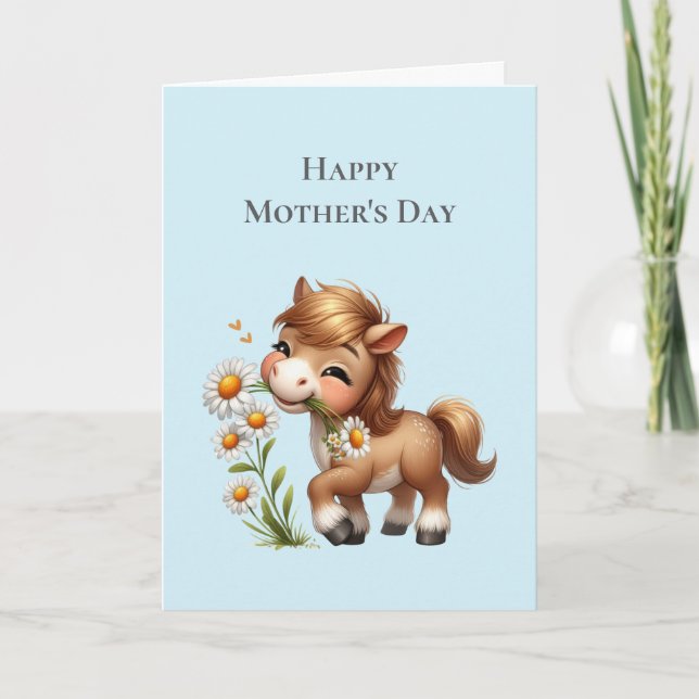 Cartes Pour Fêtes Annuelles Cute Pony Manger Mangs Fête des Mères (Devant)