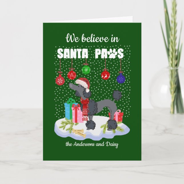 Cartes Pour Fêtes Annuelles Cute Poodle Croyez en Père Noël Paws Noël (Devant)