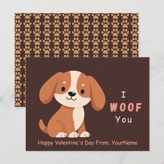 Cartes Pour Fêtes Annuelles Cute Puppy Valentine Pun Card – I Woof You (Devant / Derrière)