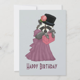Cartes Pour Fêtes Annuelles Cute Raccoon Girl en robe rose Joyeux anniversaire