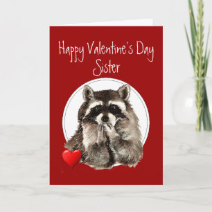 Cartes Pour Fêtes Annuelles Cute Raccoon souffler Baisers Soeur Valentine