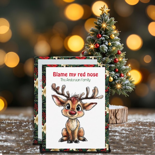 Cartes Pour Fêtes Annuelles Cute reindeer christmas wish red retro Postcard (Créateur téléchargé)