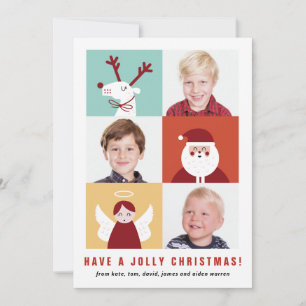 Cartes Pour Fêtes Annuelles Cute Reindeer, Père Noël et Angel Blocks