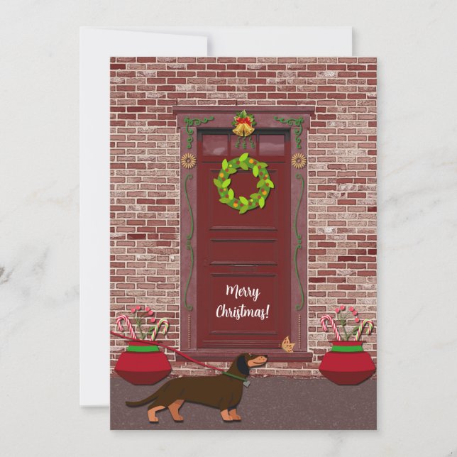 Cartes Pour Fêtes Annuelles Cute Retro Dachshund Chien Appartement de Noël (Devant)