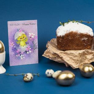 Cartes Pour Fêtes Annuelles Cute retro vintage Easter chick add message card