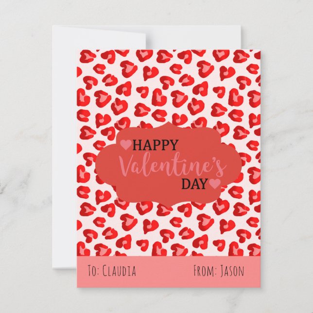 Cartes Pour Fêtes Annuelles Cute Rose & Rouge Leopard Hearts Enfants Salle de  (Devant)