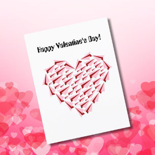 Cartes Pour Fêtes Annuelles Cute Rose & Rouge Papier Avion Coeur Valentine's