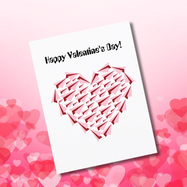 Cartes Pour Fêtes Annuelles Cute Rose & Rouge Papier Avion Coeur Valentine's (Créateur téléchargé)