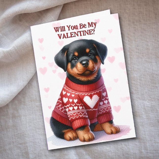 Cartes Pour Fêtes Annuelles Cute Rottweiler Chiot en Saint Valentin (Créateur téléchargé)