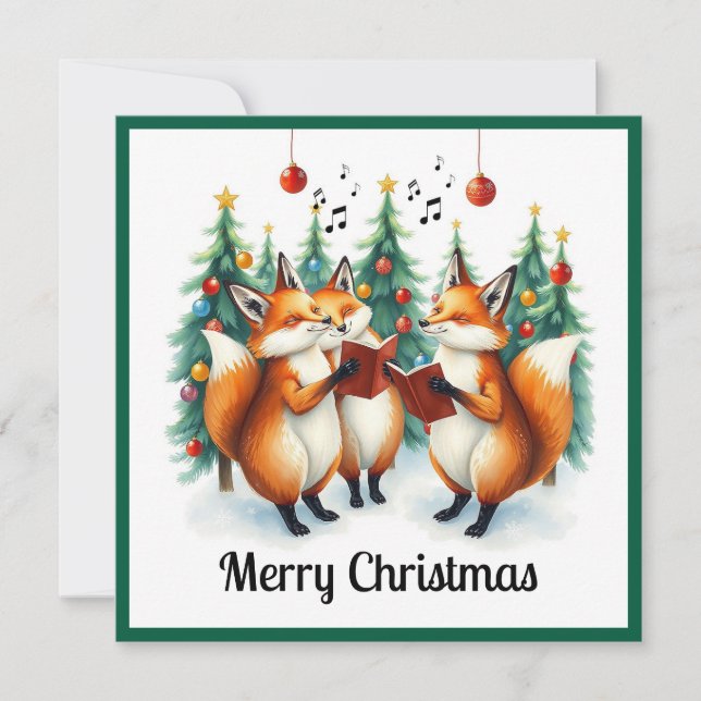 Cartes Pour Fêtes Annuelles Cute rustique Nice Fox Pins d'hiver Carolage (Devant)