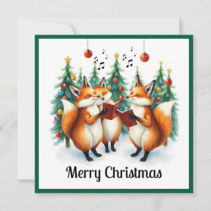 Cartes Pour Fêtes Annuelles Cute rustique Nice Fox Pins d'hiver Carolage