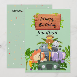Cartes Pour Fêtes Annuelles Cute Safari dans la jungle l Verdure 1er anniversa