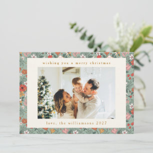 Cartes Pour Fêtes Annuelles Cute Sage Green Botanique Custom 2 Photo Noël