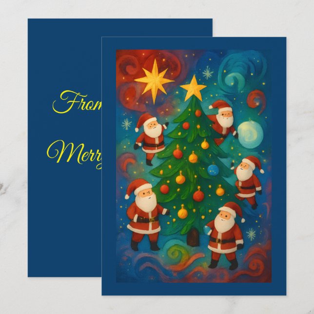Cartes Pour Fêtes Annuelles Cute Santa Claus Christmas Tree Illustration (Devant / Derrière)