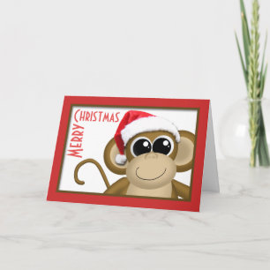Cartes Pour Fêtes Annuelles Cute Santa Hat Monkey "Merry Christmas" Card