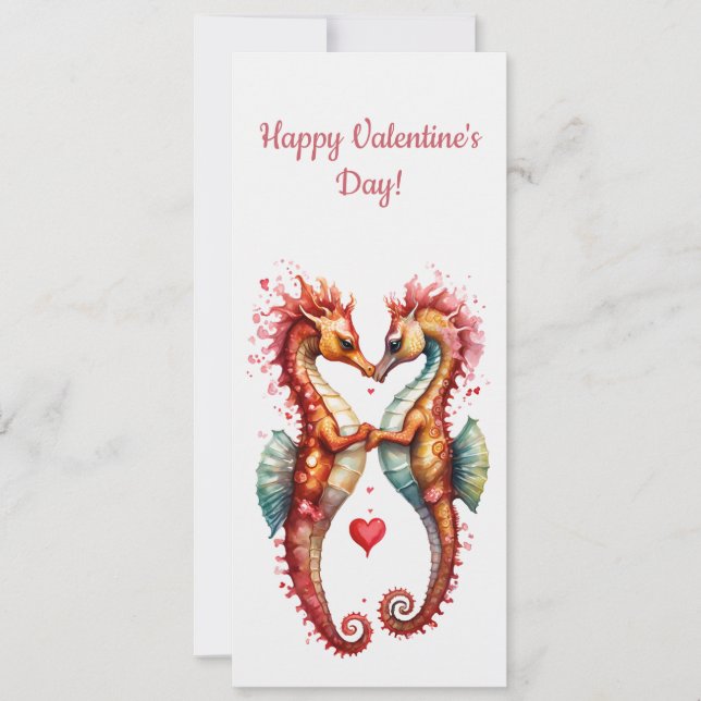 Cartes Pour Fêtes Annuelles Cute Seahorse Coeur Saint Valentin (Devant)
