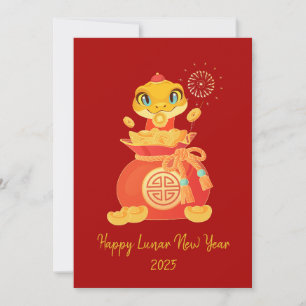 Cartes Pour Fêtes Annuelles Cute serpent à caricature avec argent sac Lunaire 