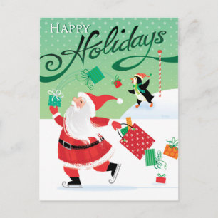 Cartes Pour Fêtes Annuelles Cute Skating Santa Happy Holidays Postcard