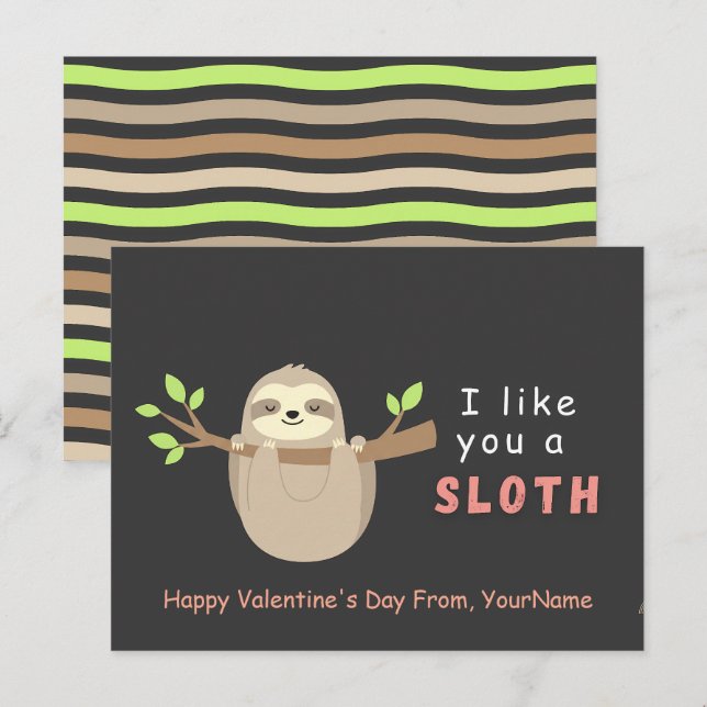 Cartes Pour Fêtes Annuelles Cute Sloth Valentine’s Day Card  (Devant / Derrière)