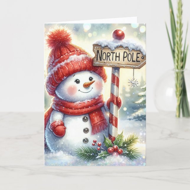 Cartes Pour Fêtes Annuelles Cute Snowman at the North Pole (Devant)